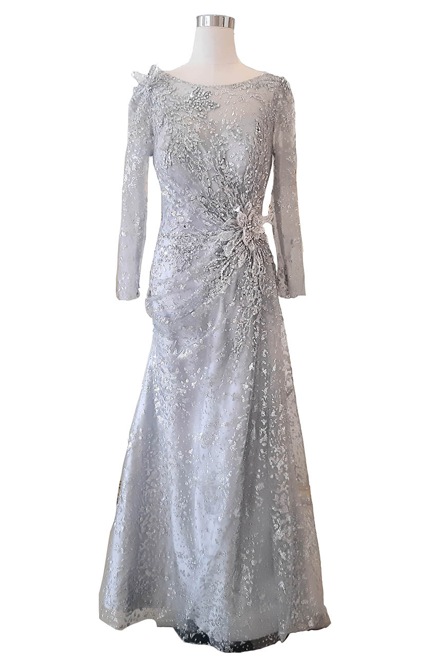 Rent : Yumi Katsura - Silver Flower A Line Gown – Dresscodes