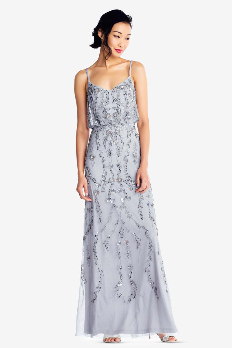 Adrianna Papell Floral Beaded Blouson Dress Serenity