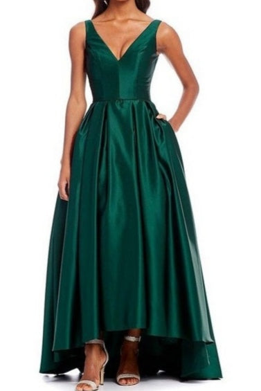 Rent Betsy Adam Green V Neck High Low Gown